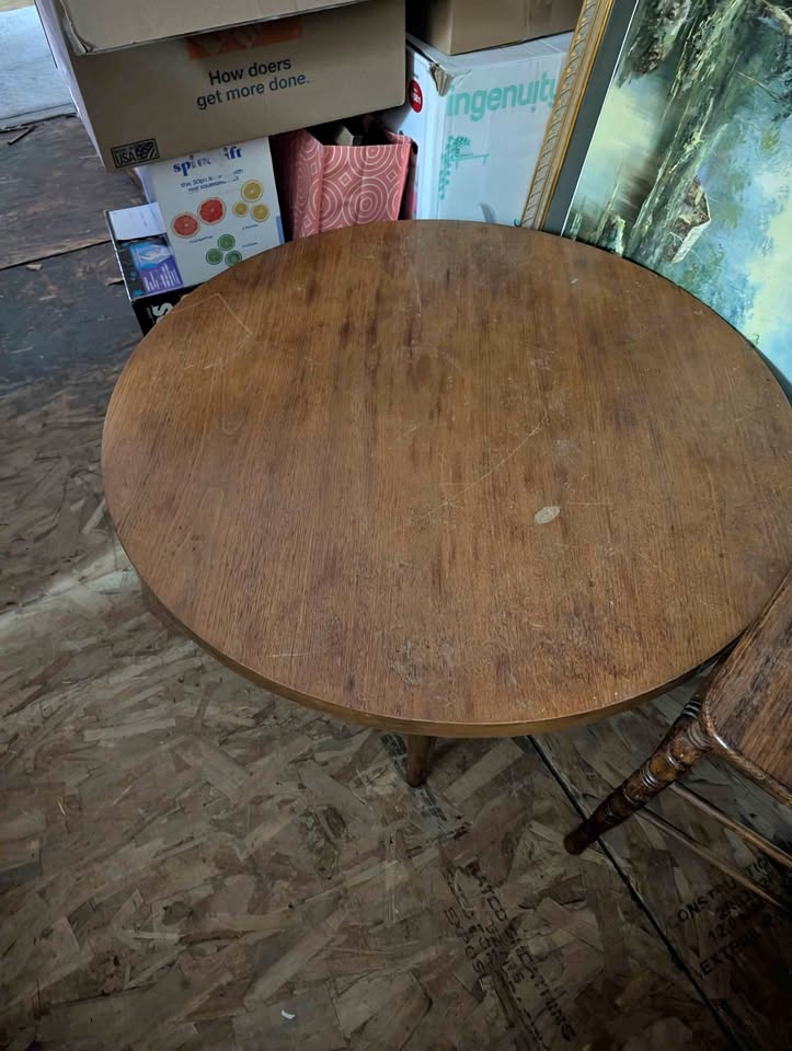 Vintage round solid wood coffee table