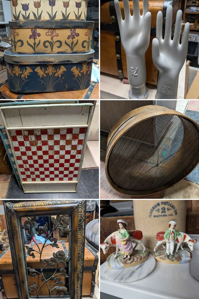 Antiques, tables, chairs, dish ware, cabinets, vanities, sinks, office, decor, art, trunks, appliance