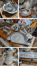 Arthur Court Rabbit Collection.  Gravy bowl, pitcher, platter, cutting board, napkin holders, bowl+