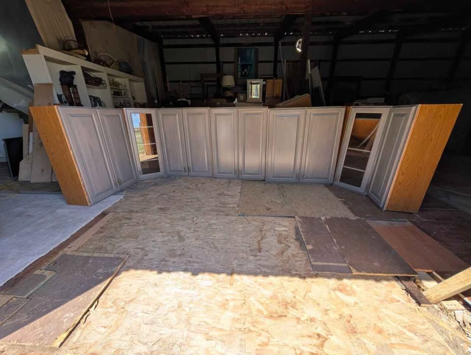 Grey oak wall kitchen cabinets