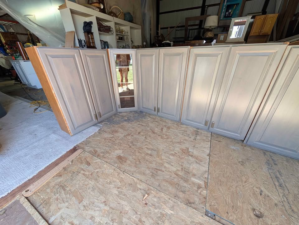 Grey oak wall kitchen cabinets